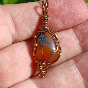 Oregon Fire Opal Pendant – Dendritic Landscape Stone, Copper Wire Wrap